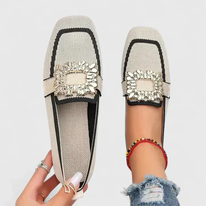 Darcey | Womens Crystal Buckle Slip On Loafers