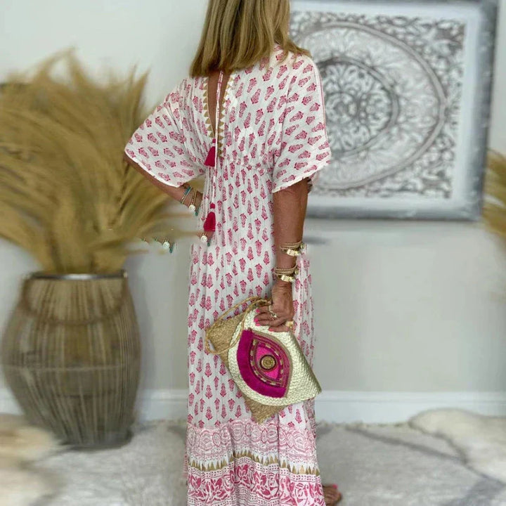 Amelia | Women's Boho Tassel Detail Short Sleeve Maxi Dress