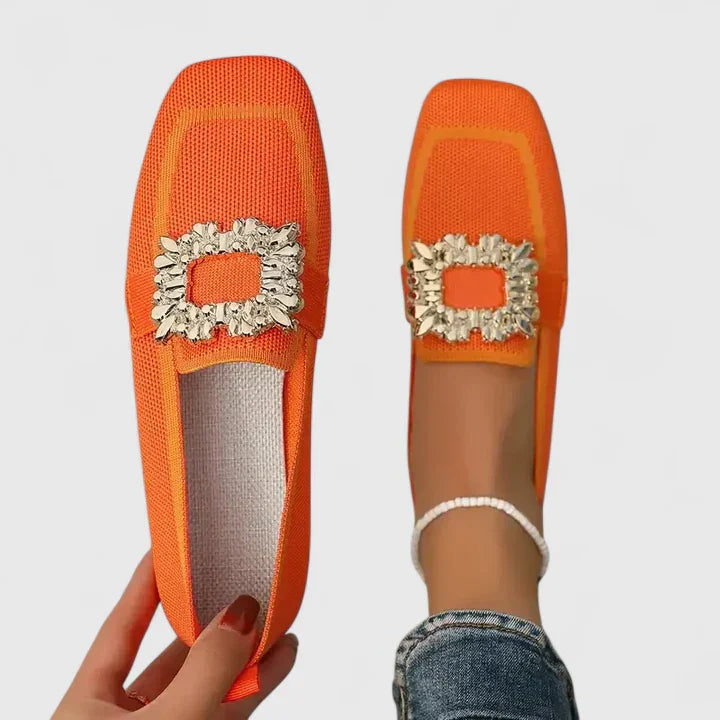 Darcey | Womens Crystal Buckle Slip On Loafers