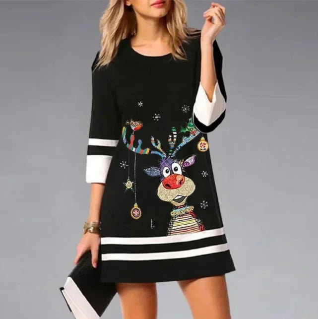 Darcey | Women's Christmas Dress with Reindeer Print