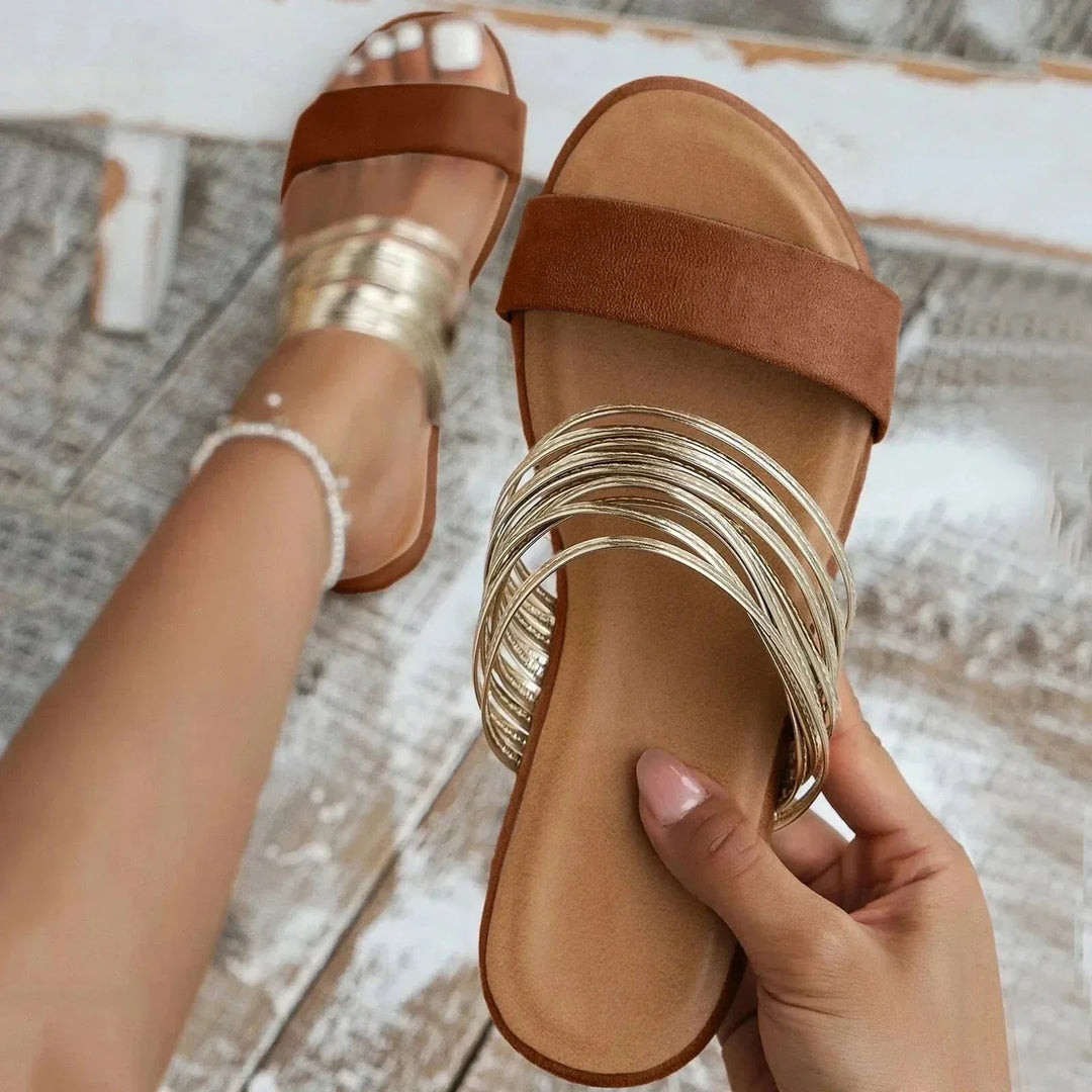 Elizabeth | Women's Toe Slip On Double Strap Flat Shoes