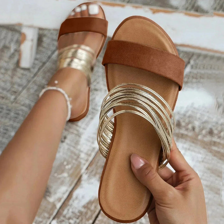 Elizabeth | Women's Toe Slip On Double Strap Flat Shoes