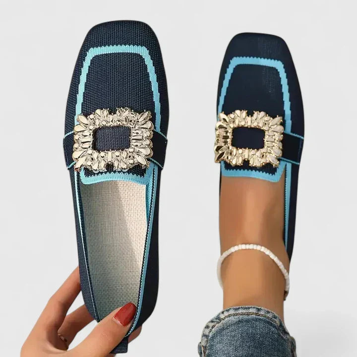 Audrey | Women Spring Square-Toe Slip-On Embellished Flats
