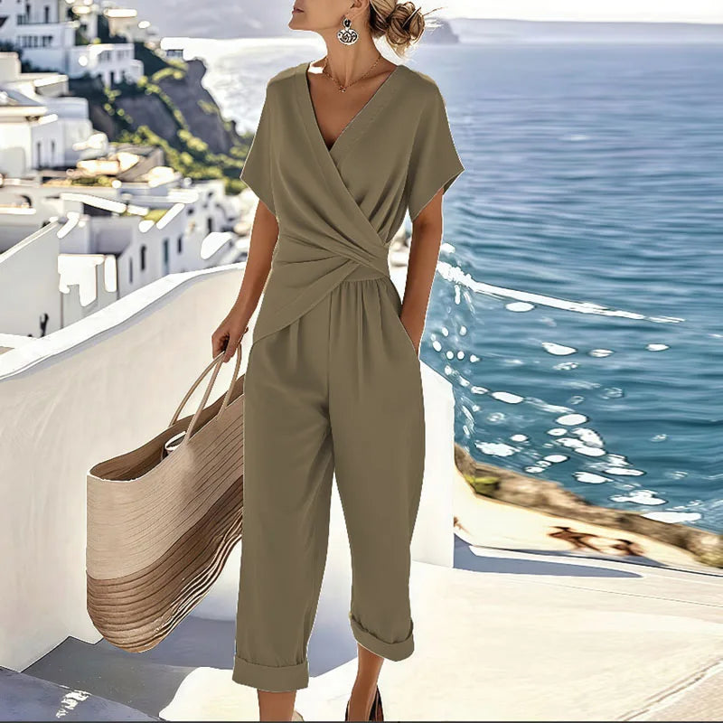 Stella | Women’s Casual Short Sleeve V Neck Jumpsuit