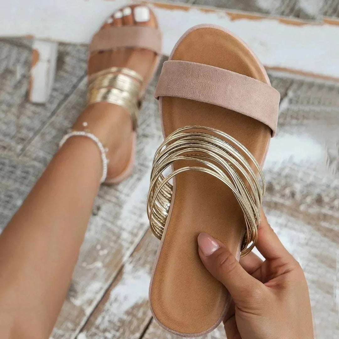 Elizabeth | Women's Toe Slip On Double Strap Flat Shoes