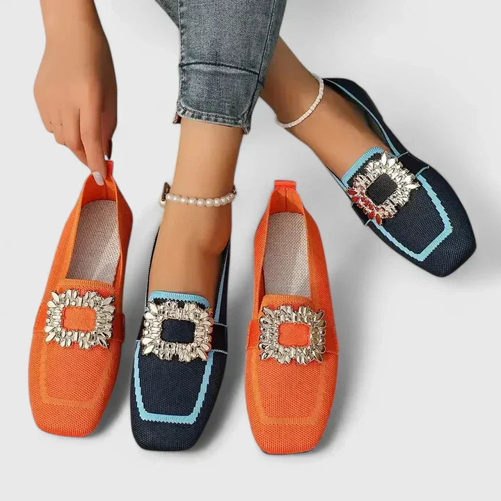 Darcey | Womens Crystal Buckle Slip On Loafers