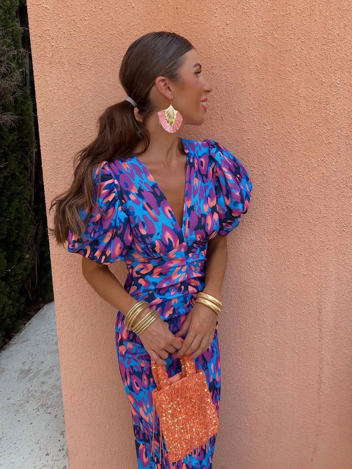 Julia | Women’s Vibrant Puff Sleeve Evening Dress