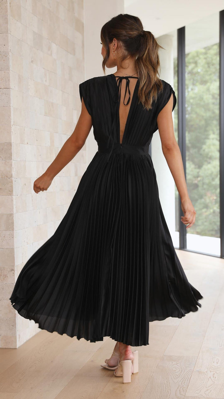 Audrey | Women Elegant Deep V Pleated Midi Dress