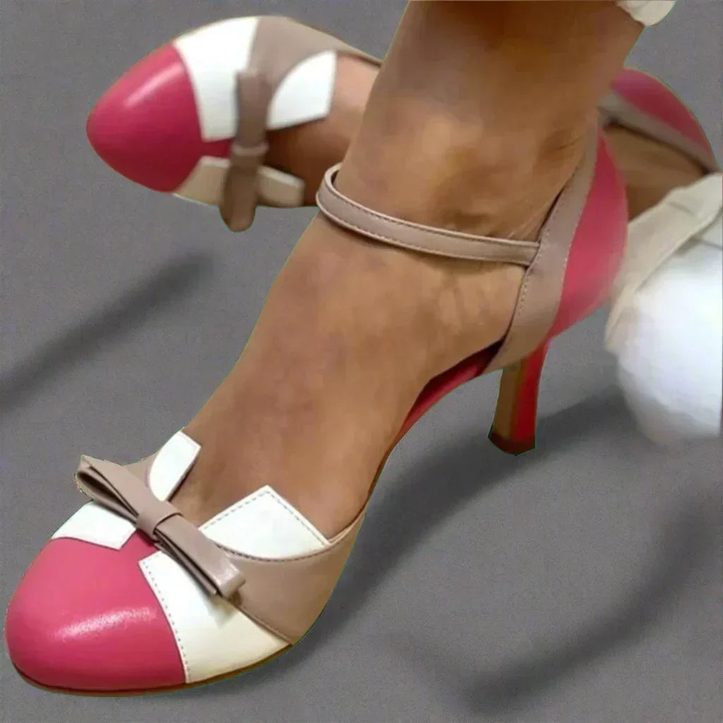 Catherine | Women Classic Bow Strap Mid Heel Pumps
