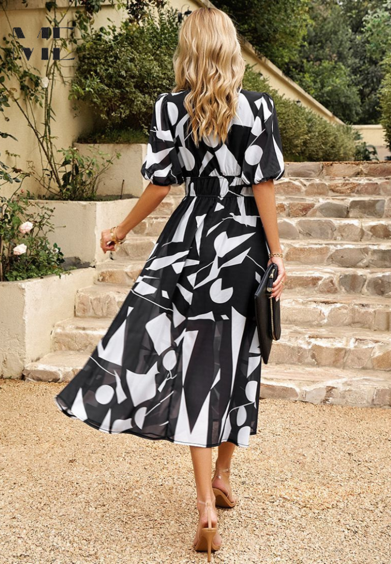Willow | Women’s Abstract Print Belted Midi Dress