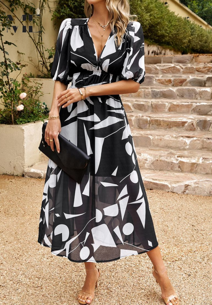 Willow | Women’s Abstract Print Belted Midi Dress