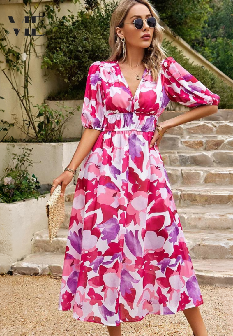Willow | Women’s Abstract Print Belted Midi Dress