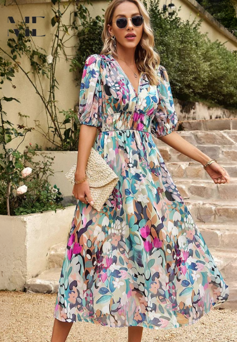 Willow | Women’s Abstract Print Belted Midi Dress