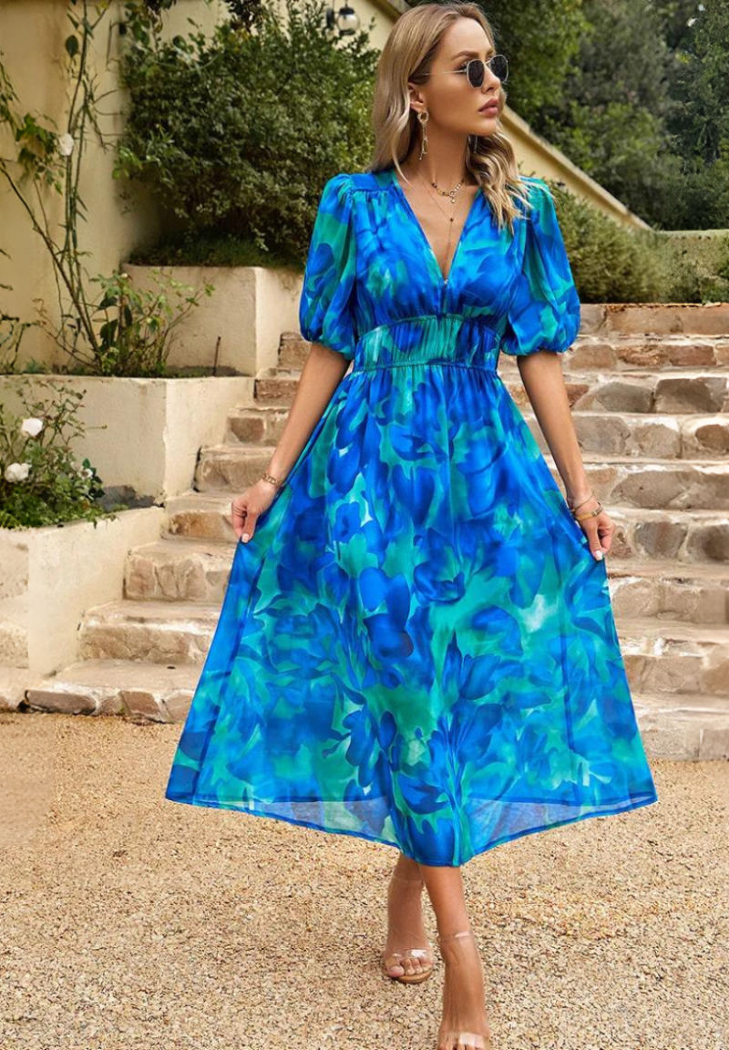 Ava | Women Colorful Floral V Neck Midi Dress