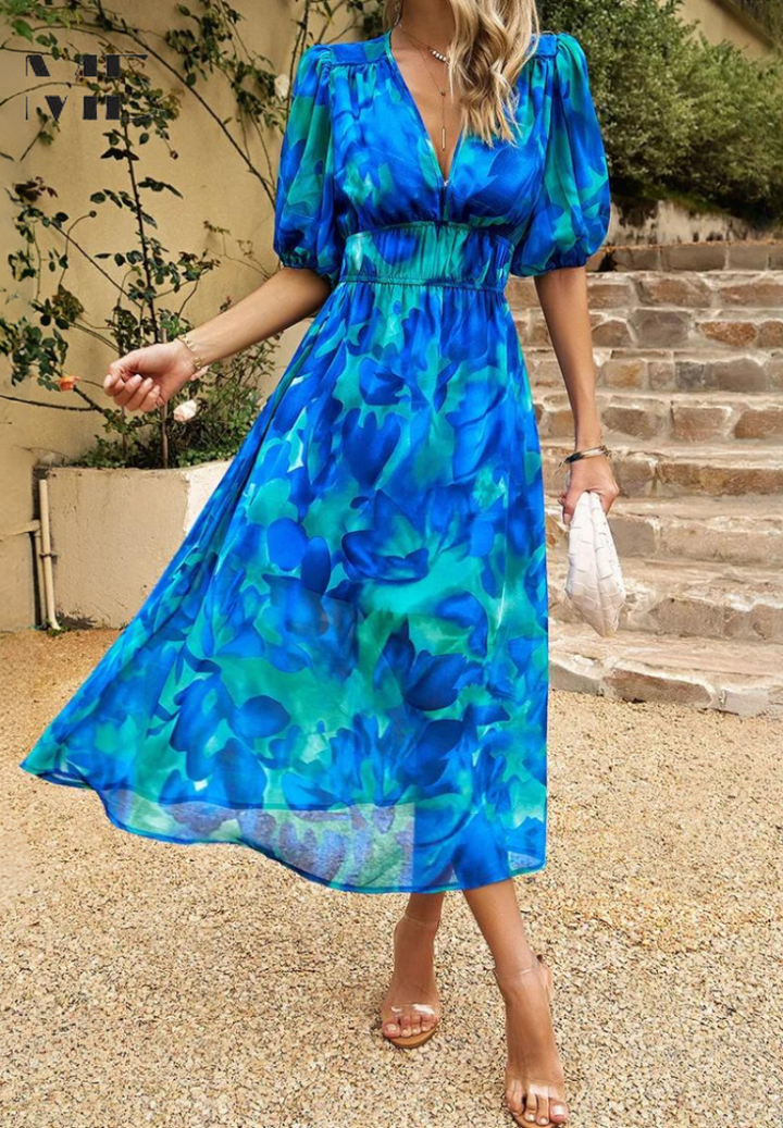 Willow | Women’s Abstract Print Belted Midi Dress