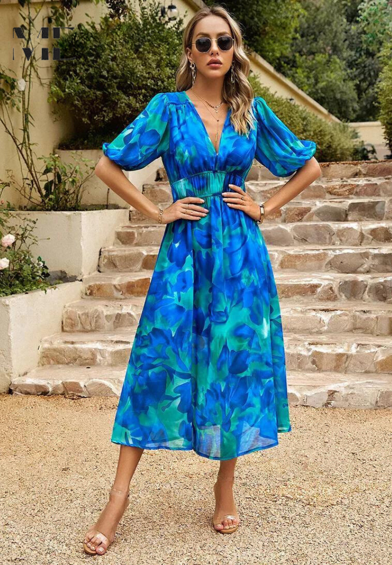 Willow | Women’s Abstract Print Belted Midi Dress