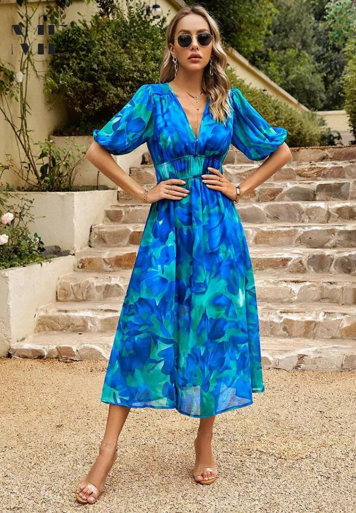 Willow | Women’s Abstract Print Belted Midi Dress