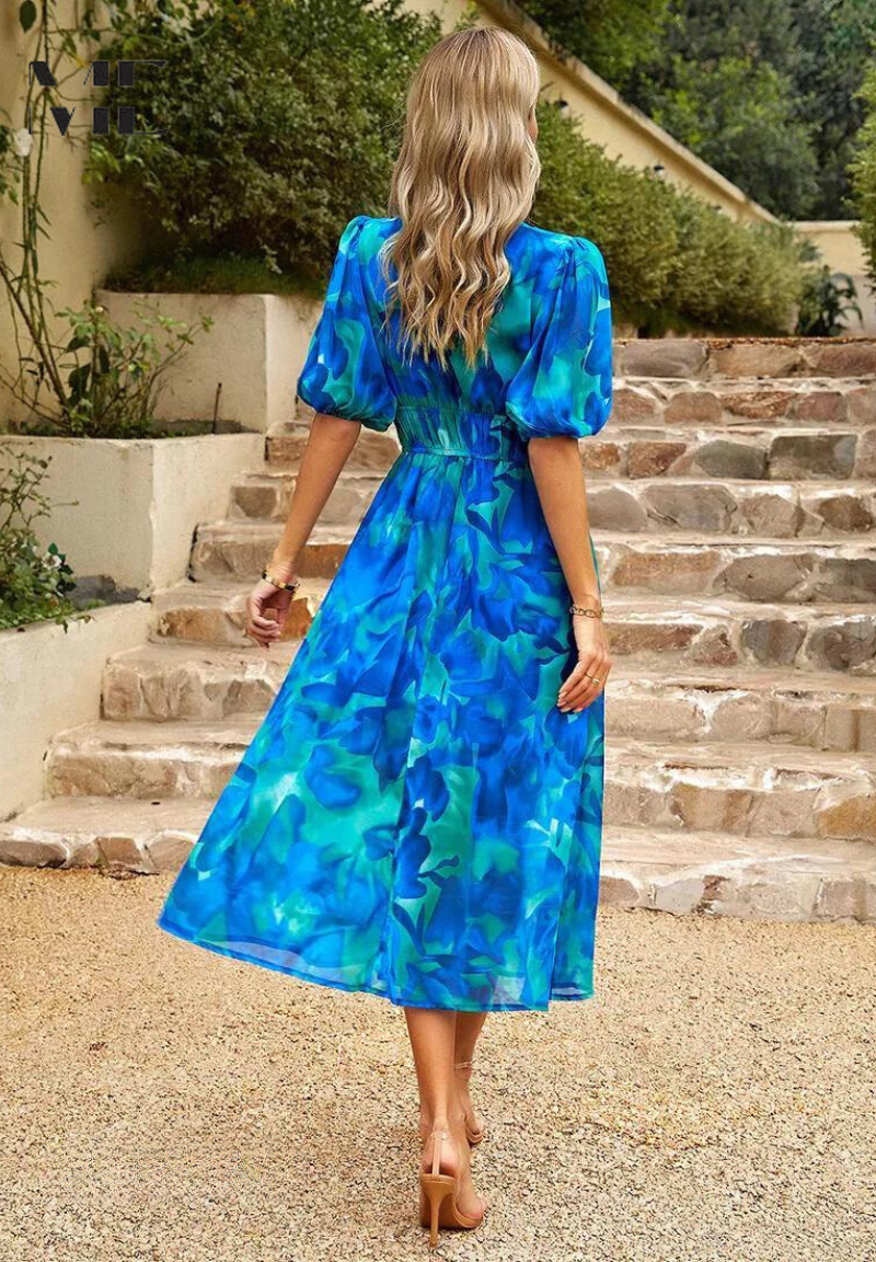 Willow | Women’s Abstract Print Belted Midi Dress