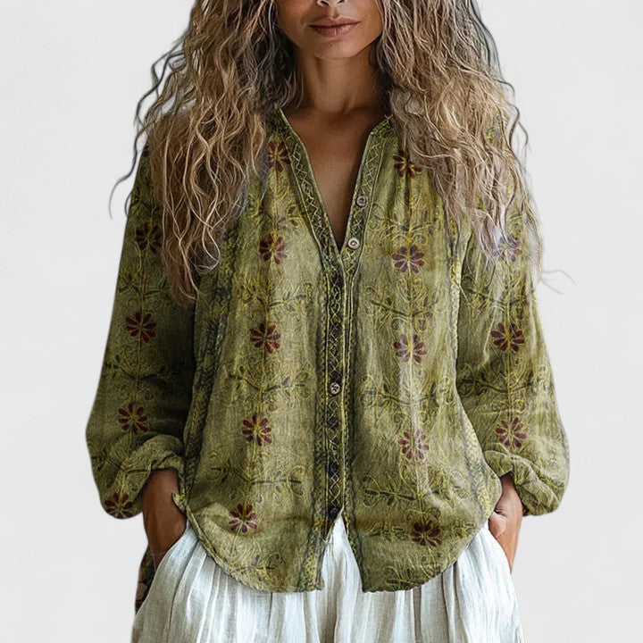 Bella | Womens Printed Button Front Casual Top