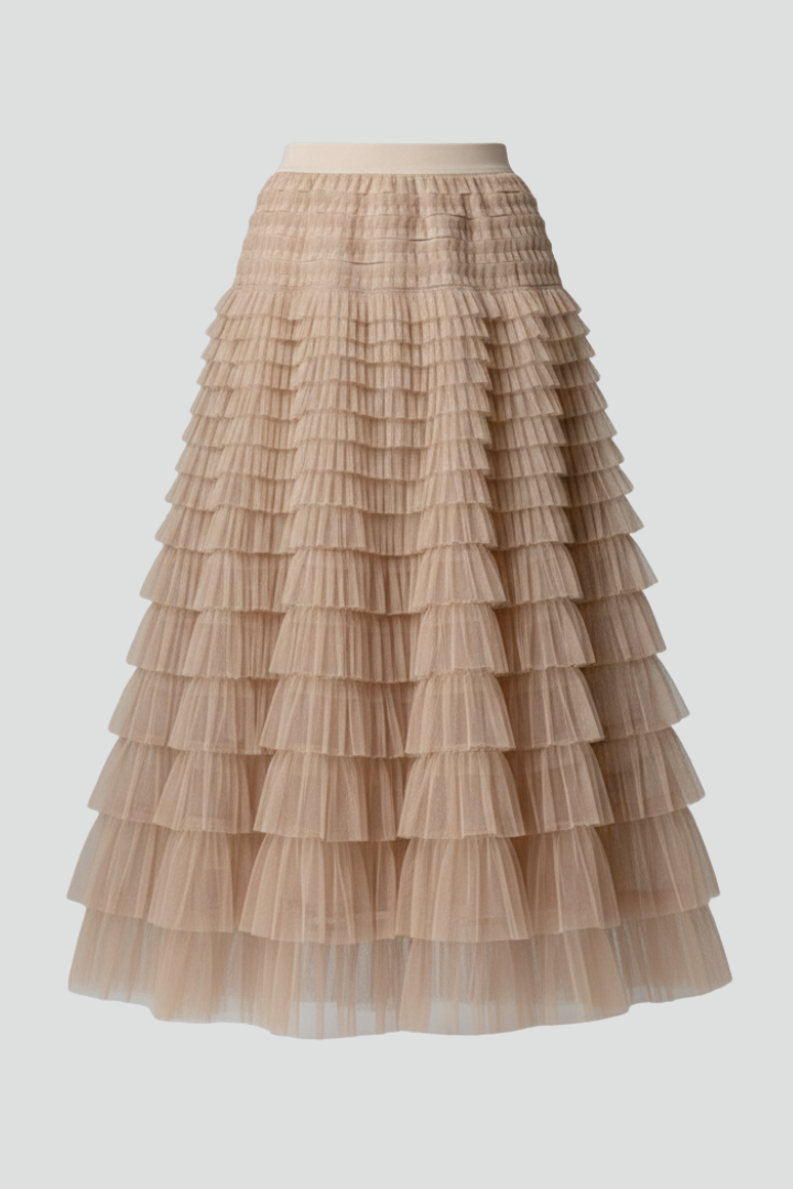 Daisy | Women’s Layered Tulle Midi Skirt with Elastic Waist