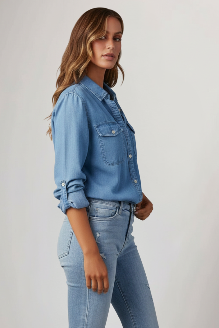 Lydia | Women’s Classic Button-Front Denim Shirt with Long Sleeves