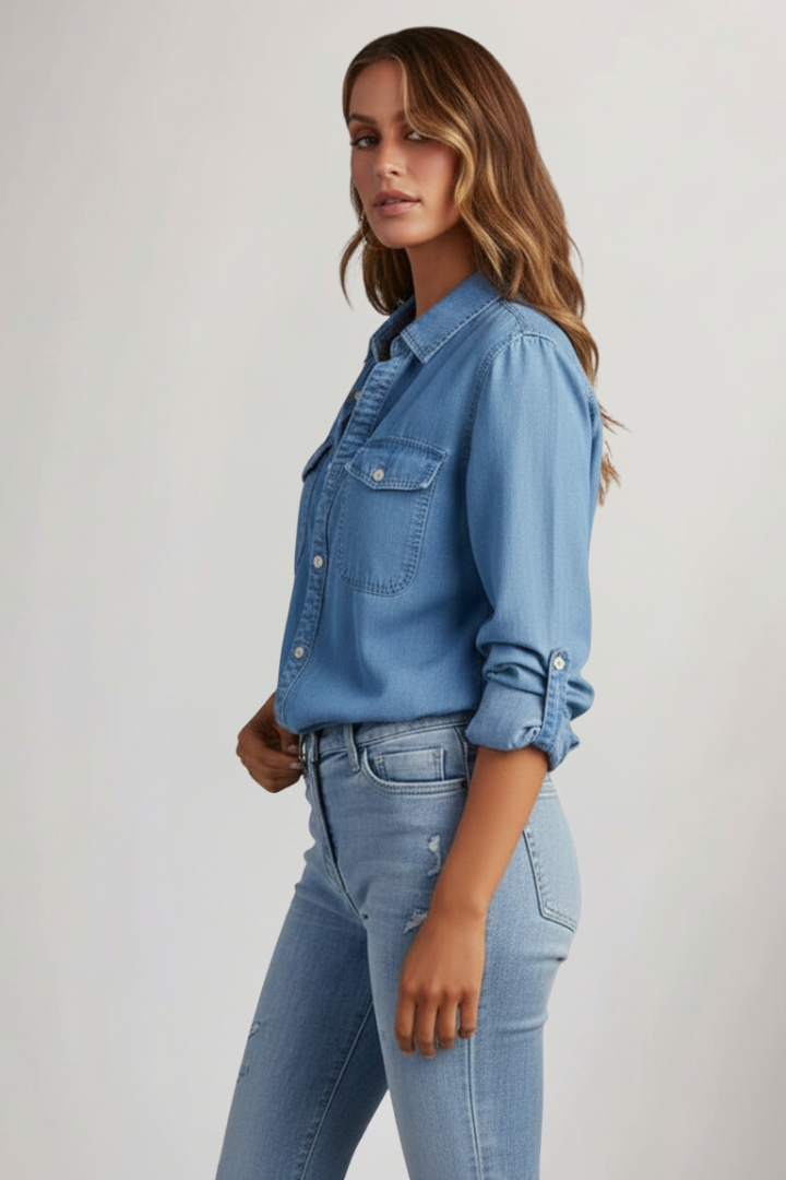 Lydia | Women’s Classic Button-Front Denim Shirt with Long Sleeves