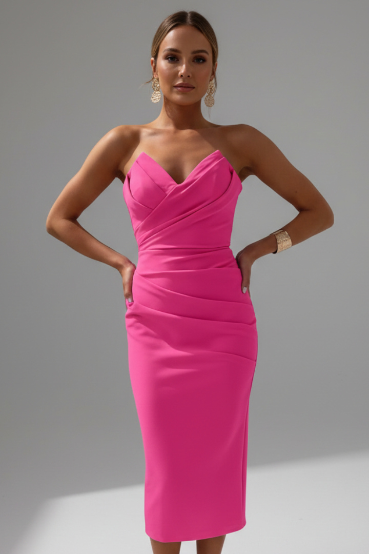Eleanor | Women’s Strapless Ruched Skirt Midi Dress