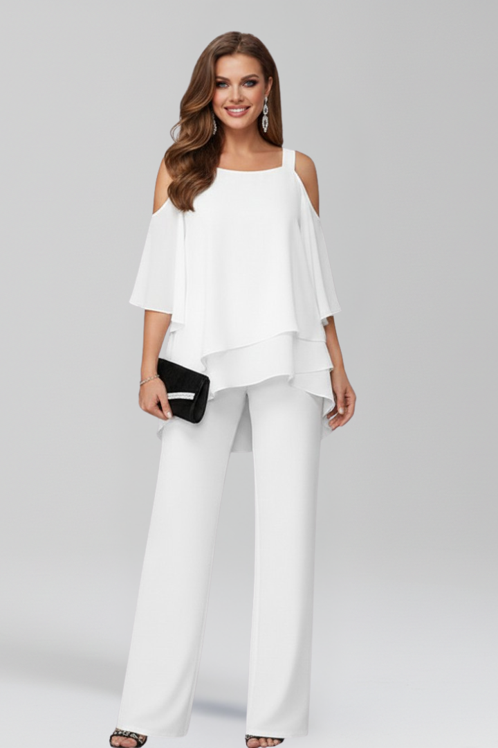 Olivia | Women’s Cold-Shoulder Flowing Wide-Leg Jumpsuit