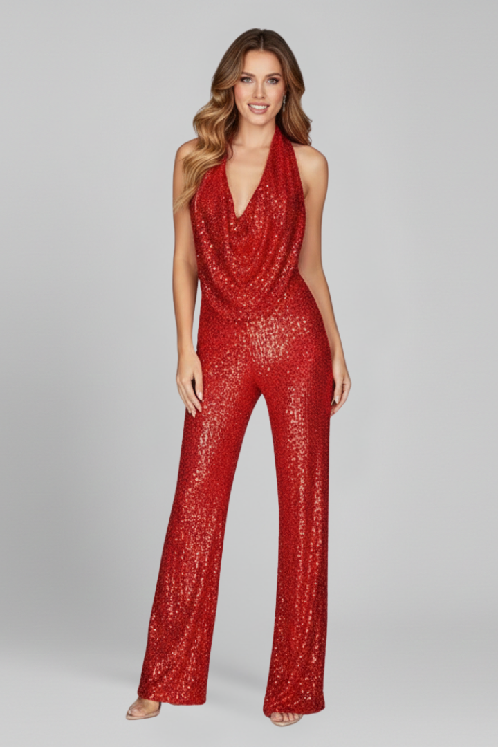 Maisie | Women’s Halter Neck Textured Wide-Leg Jumpsuit