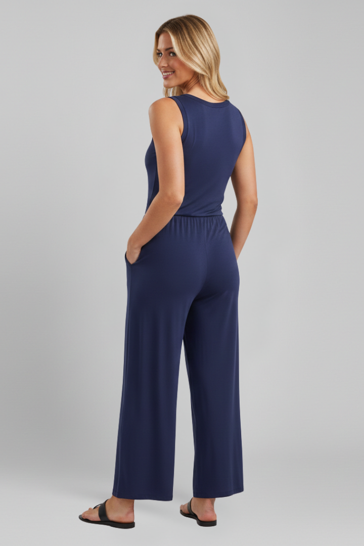 Stella | Women’s Round-Neck Elastic-Waist Wide-Leg Jumpsuit