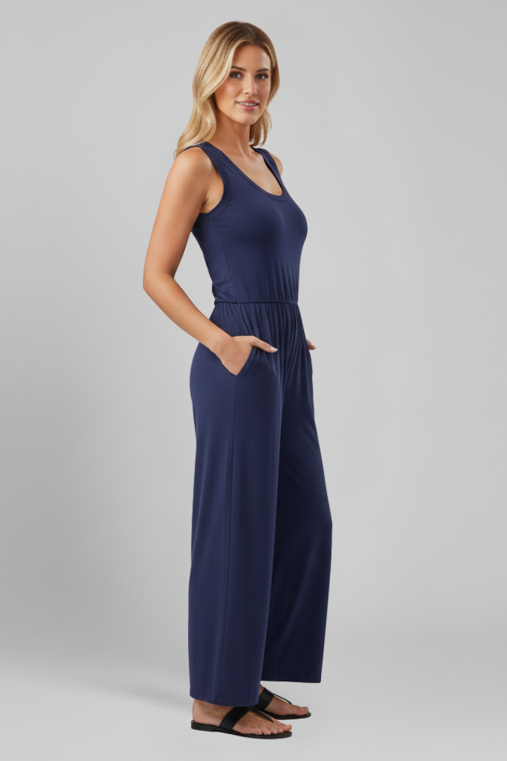 Stella | Women’s Round-Neck Elastic-Waist Wide-Leg Jumpsuit
