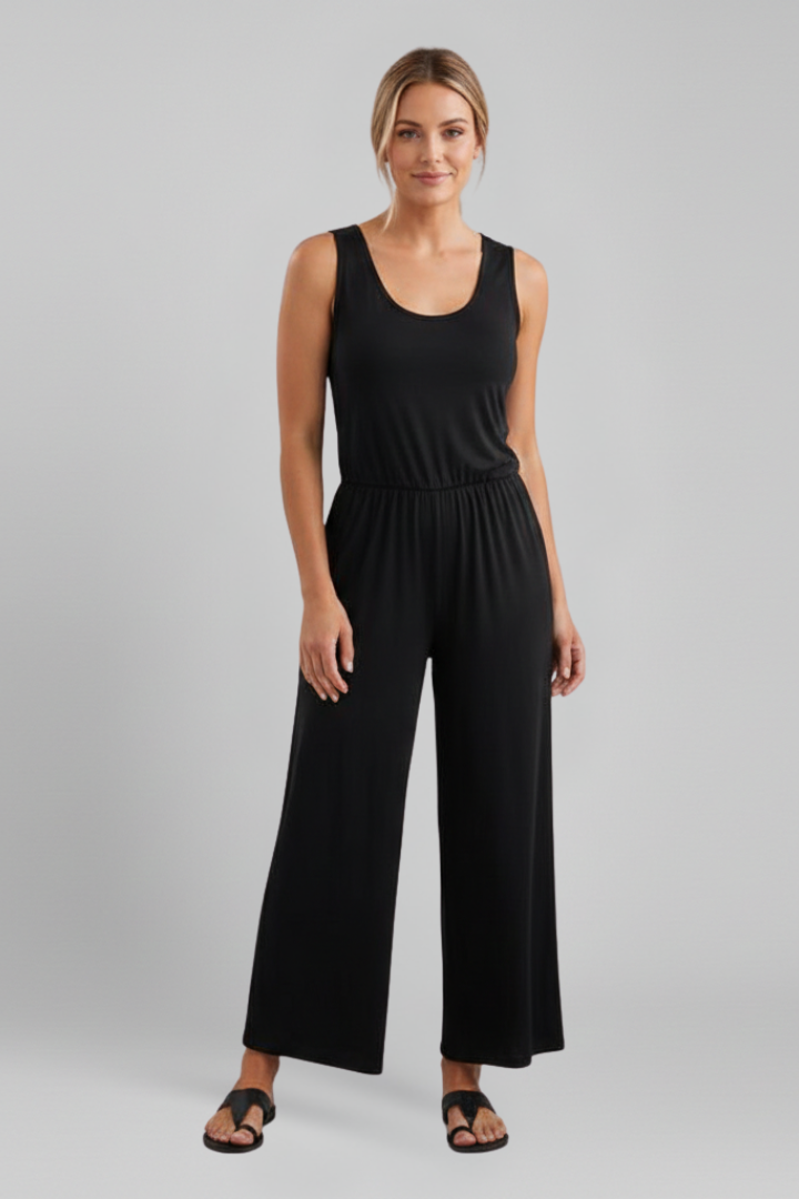 Stella | Women’s Round-Neck Elastic-Waist Wide-Leg Jumpsuit