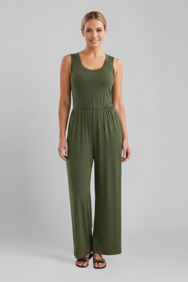 Stella | Women’s Round-Neck Elastic-Waist Wide-Leg Jumpsuit