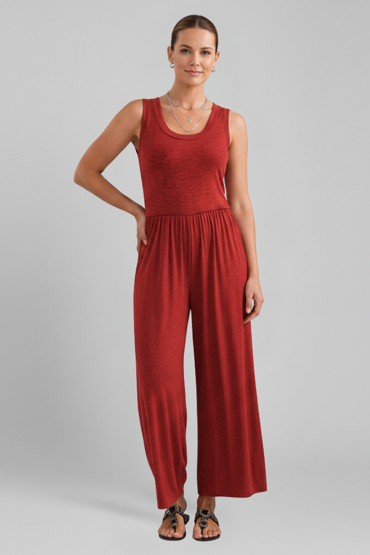 Stella | Women’s Round-Neck Elastic-Waist Wide-Leg Jumpsuit