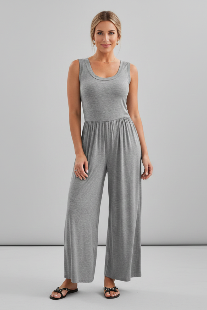 Stella | Women’s Round-Neck Elastic-Waist Wide-Leg Jumpsuit