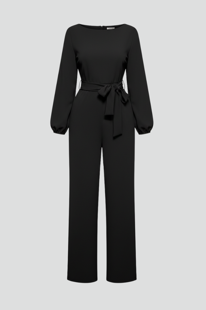 Maria | Women’s Round-Neck Tie-Waist Classic Jumpsuit