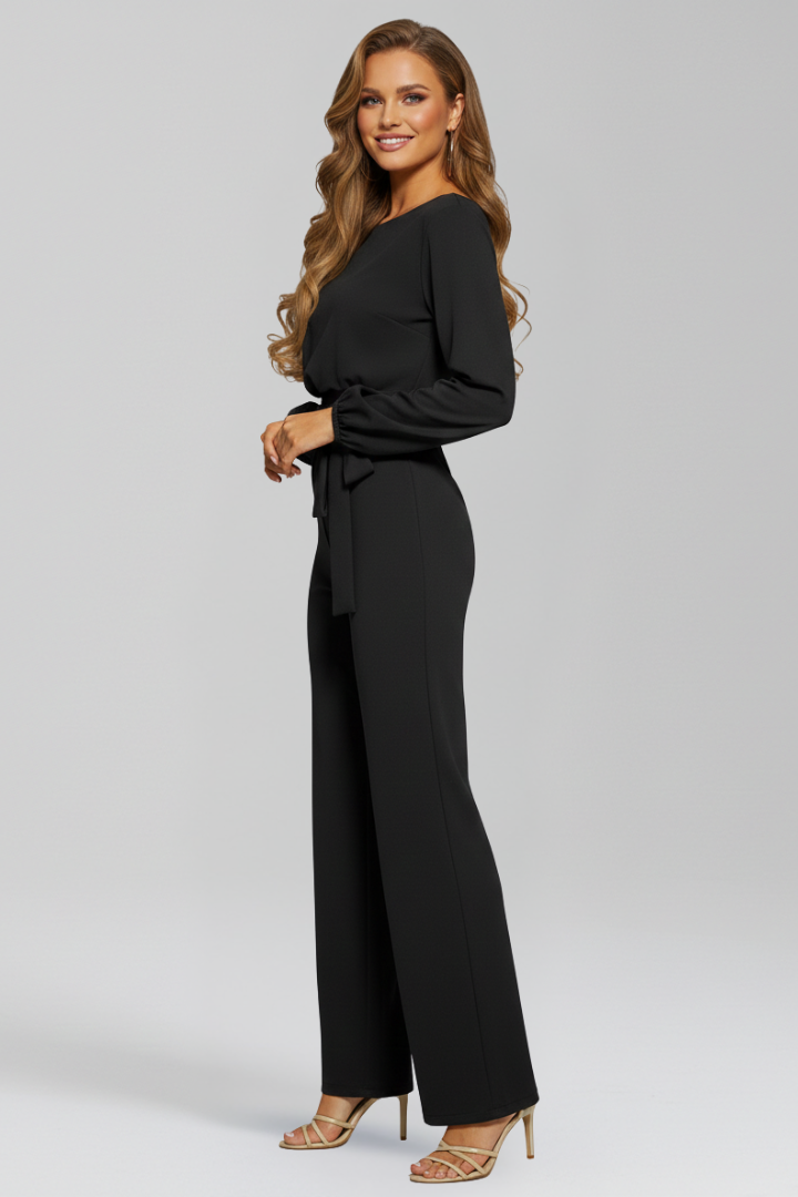 Maria | Women’s Round-Neck Tie-Waist Classic Jumpsuit
