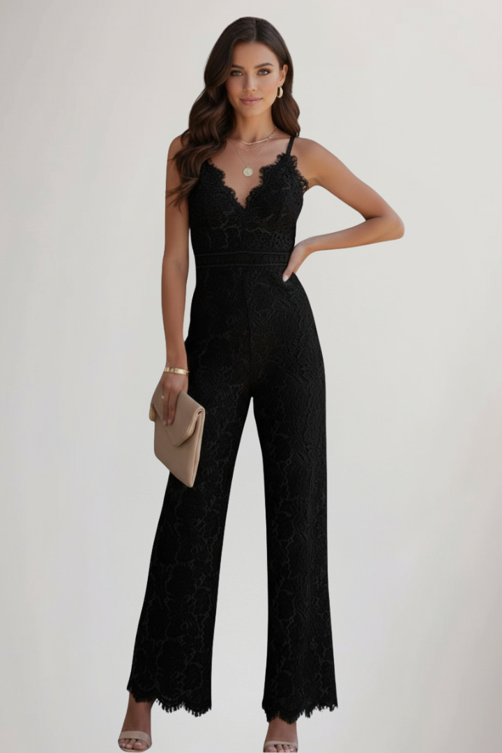 Sarah | Women’s Sleeveless Lace V-Neck Wide-Leg Jumpsuit