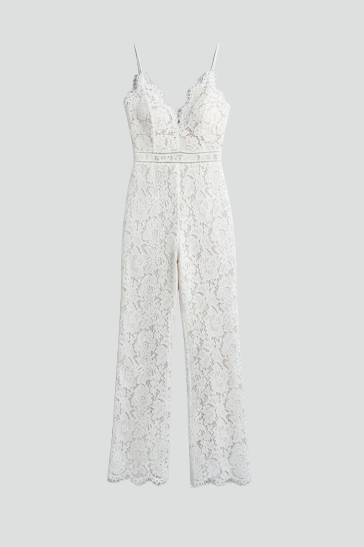 Sarah | Women’s Sleeveless Lace V-Neck Wide-Leg Jumpsuit