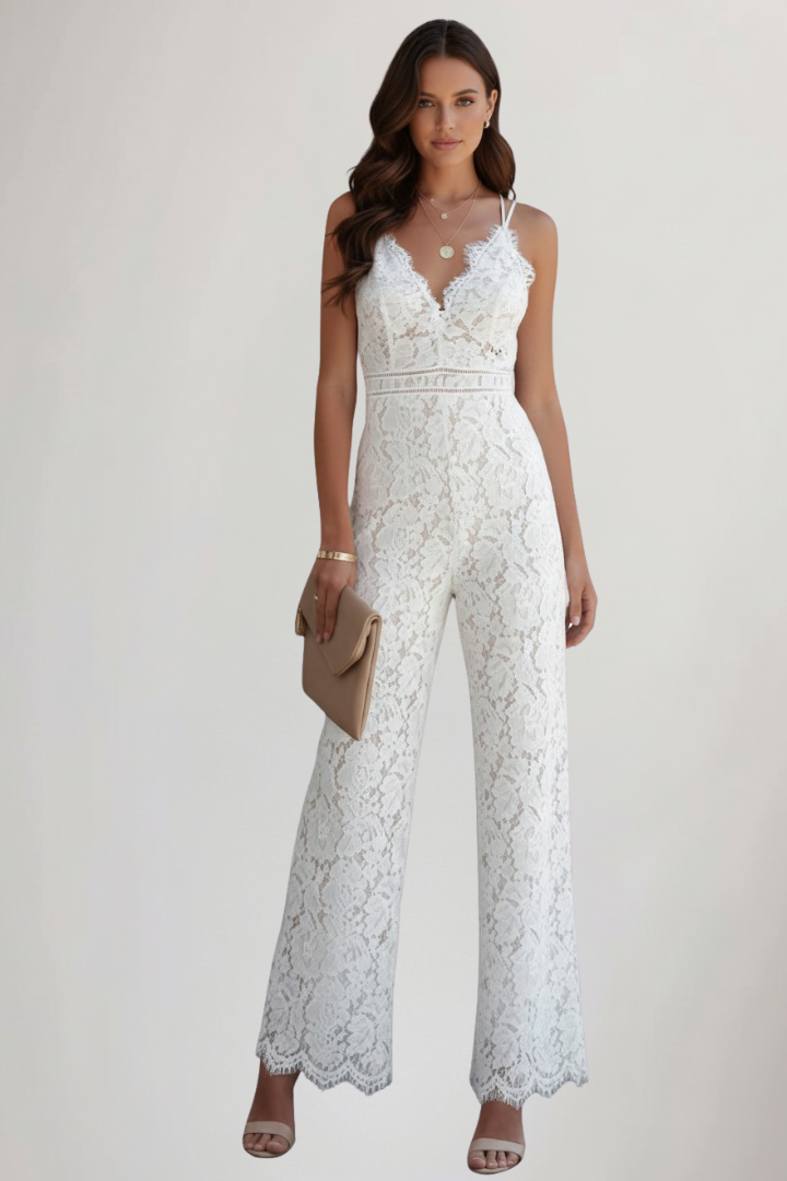 Sarah | Women’s Sleeveless Lace V-Neck Wide-Leg Jumpsuit