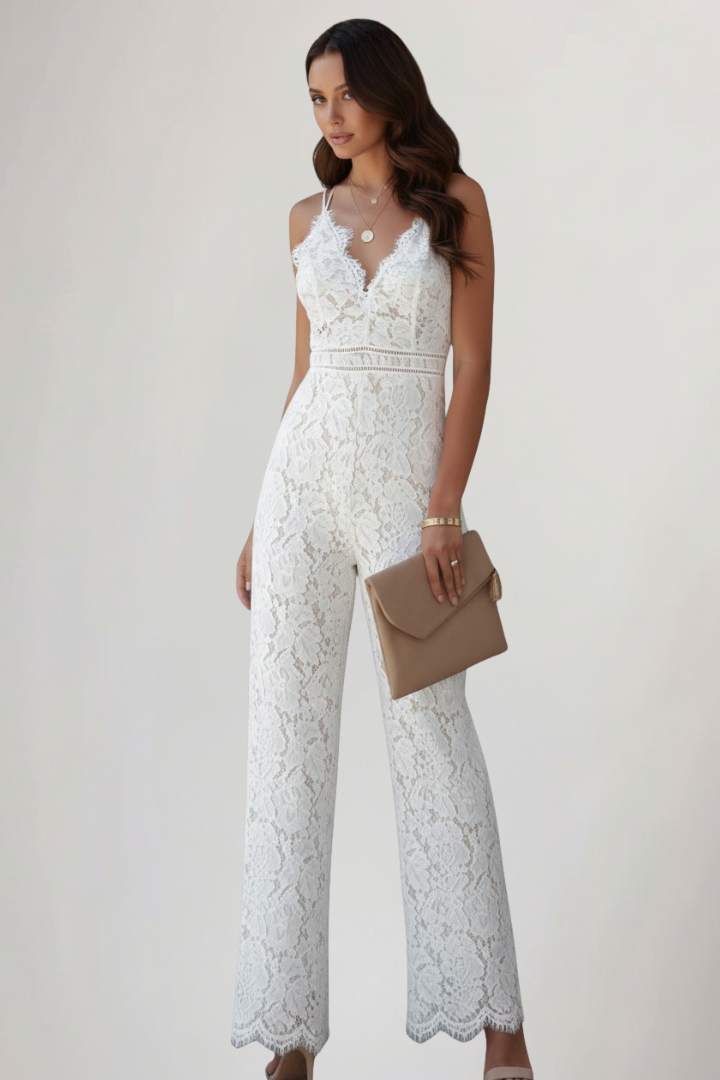 Sarah | Women’s Sleeveless Lace V-Neck Wide-Leg Jumpsuit