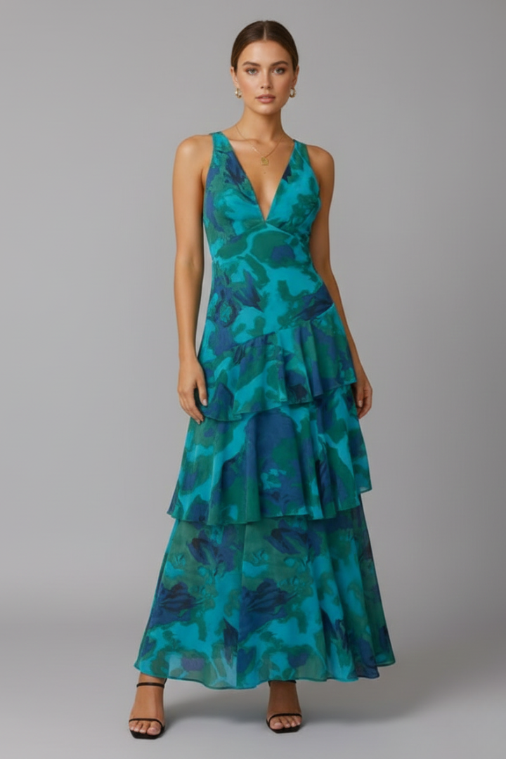 Sophie | Women’s V-Neck Tiered Skirt Maxi Dress