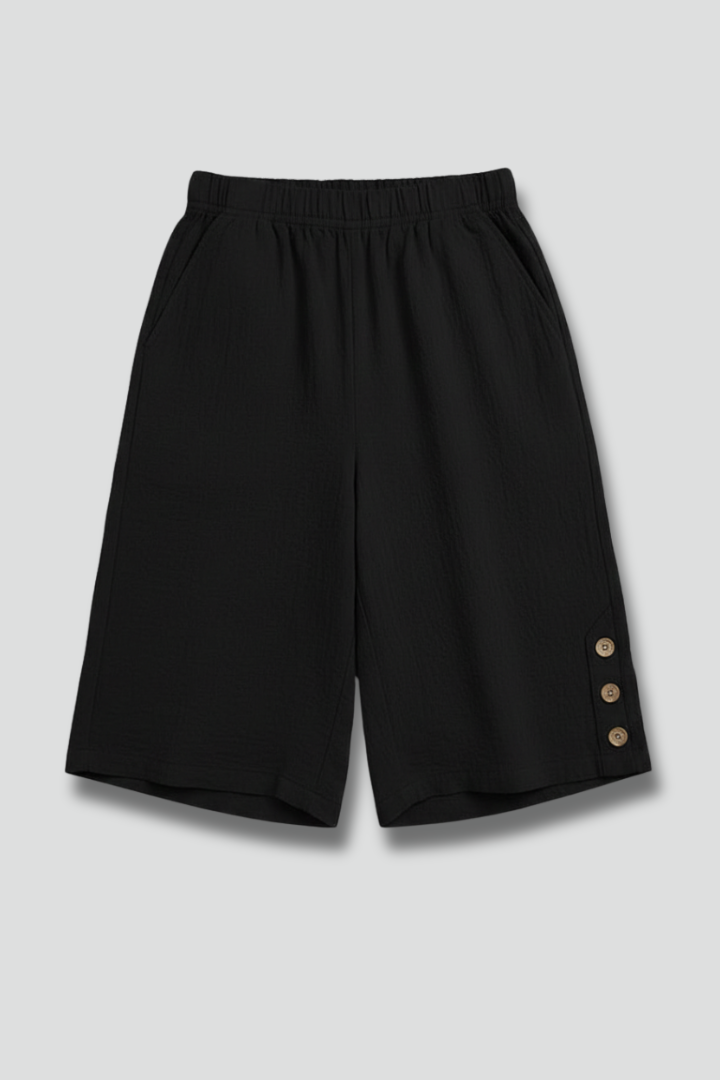 Esme | Women’s Elastic Waist Wide Leg Button Shorts