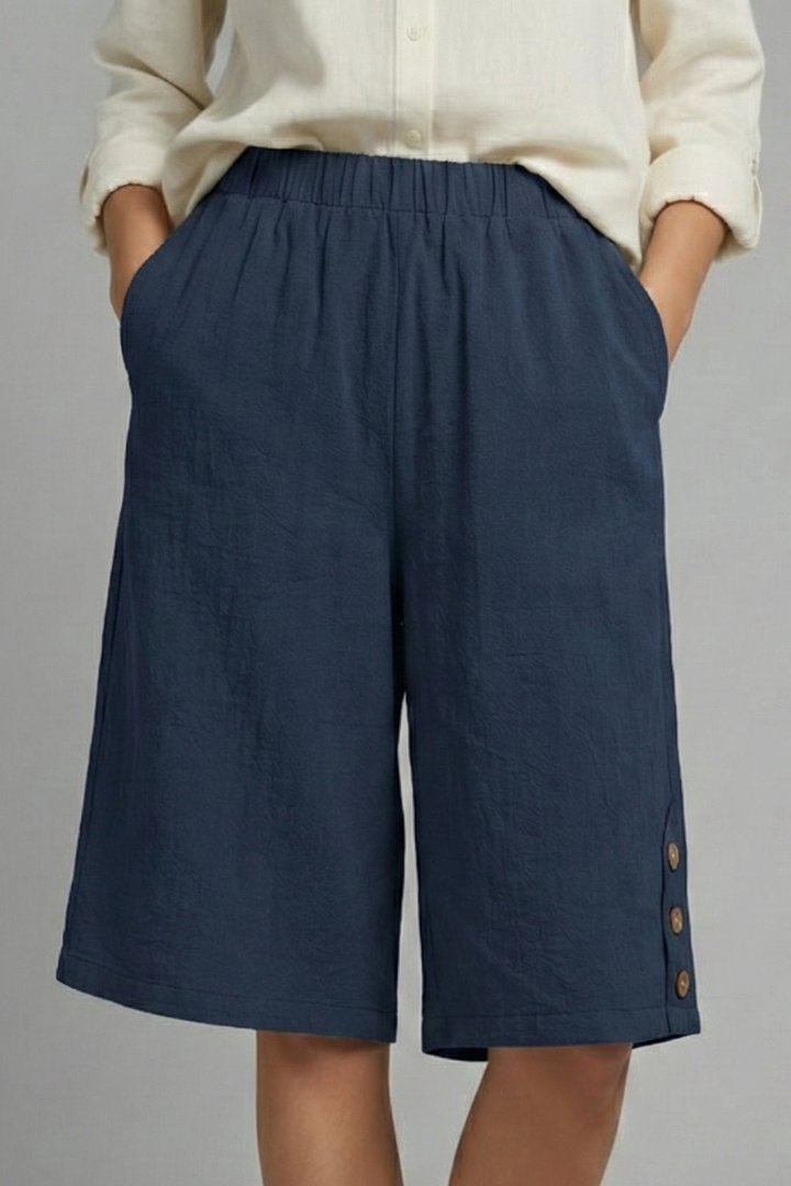 Esme | Women’s Elastic Waist Wide Leg Button Shorts
