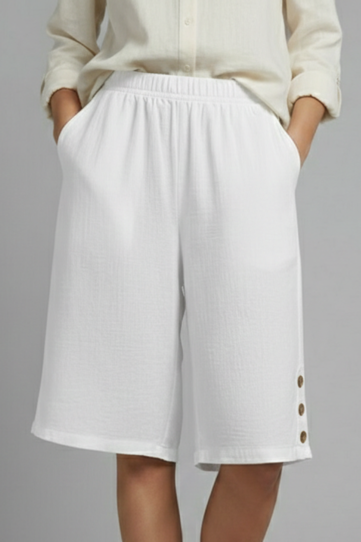 Esme | Women’s Elastic Waist Wide Leg Button Shorts