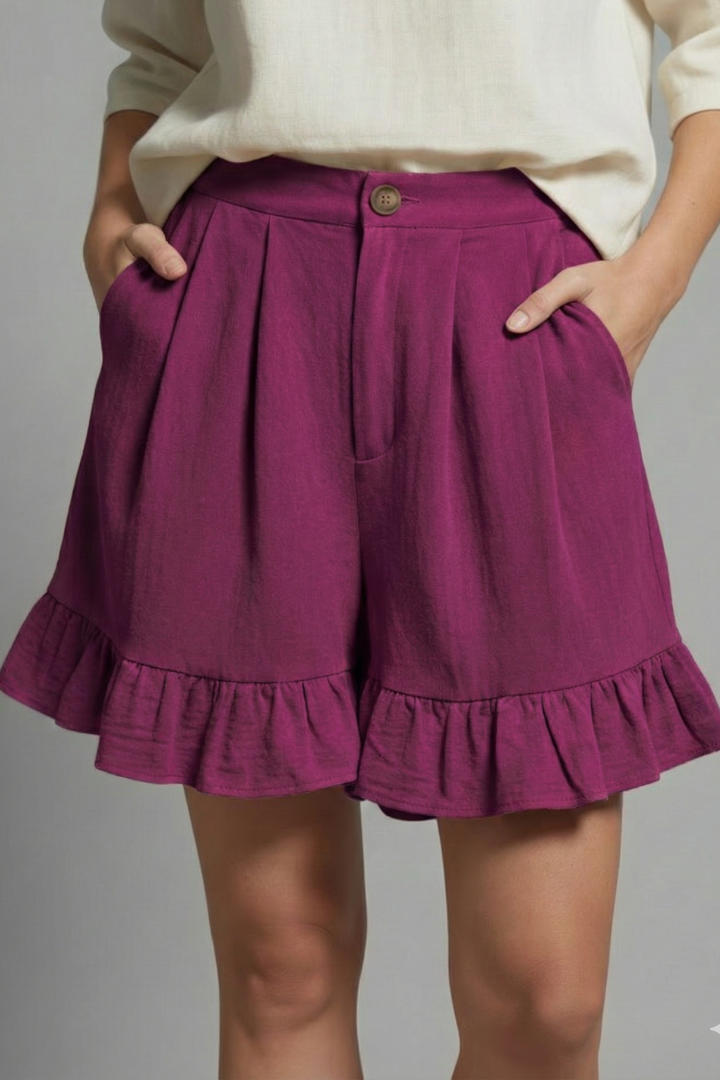 Ella | Women’s High Waist Ruffle Hem Casual Shorts