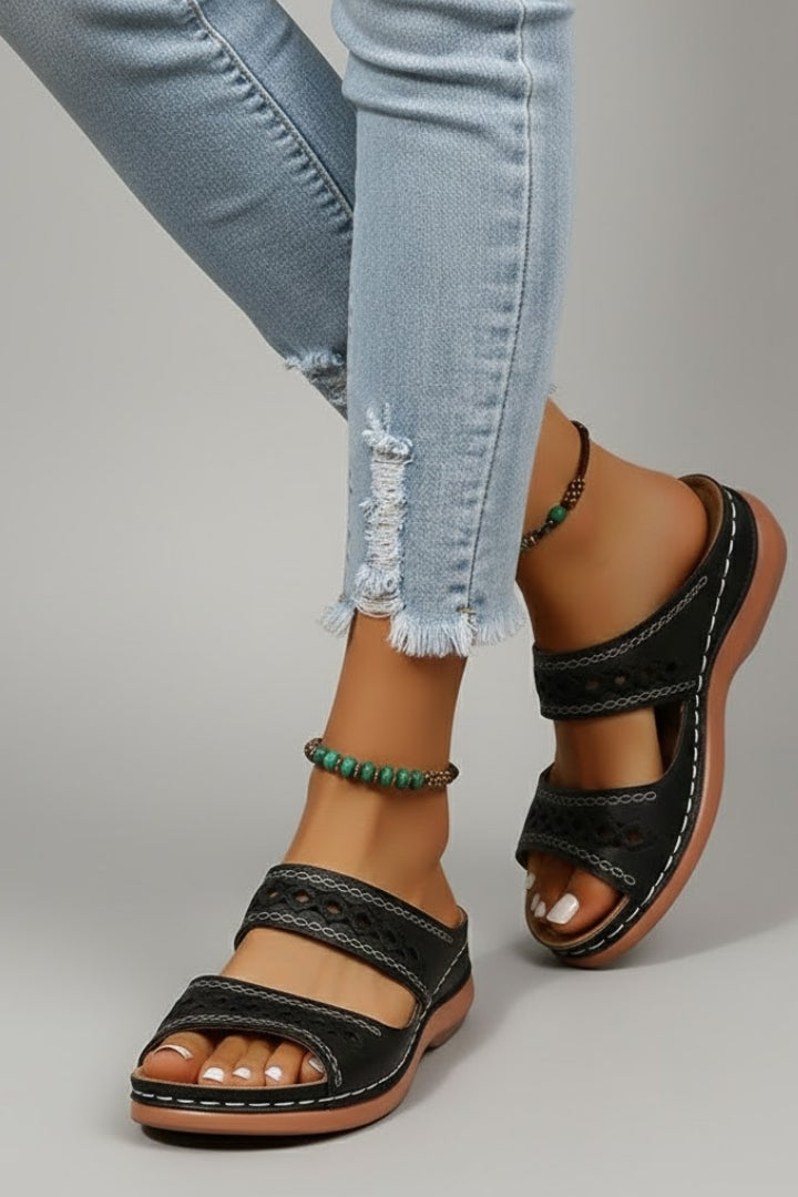 Harper | Women’s Slide Sandals with Dual Straps and Decorative Cutouts