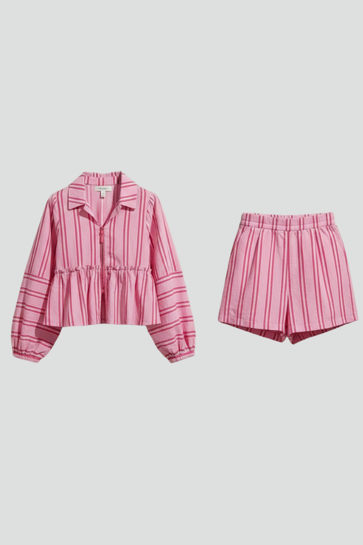Grace | Women’s Striped Long Sleeve Shorts Set