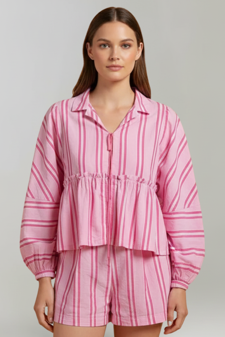 Grace | Women’s Striped Long Sleeve Shorts Set