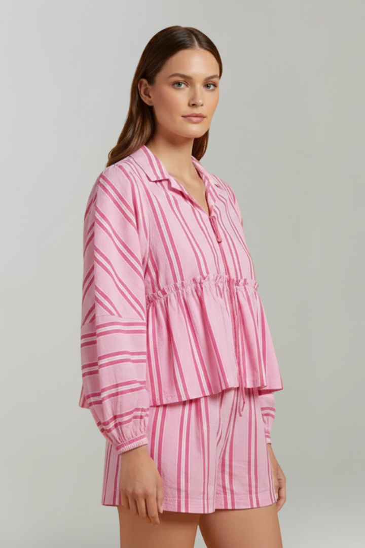 Grace | Women’s Striped Long Sleeve Shorts Set